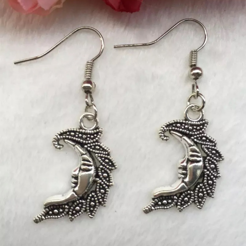 New Boho Sterling Silver Moon Goddess Handmade Dangle Earrings - Picture 7 of 11
